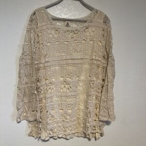 Indigo Thread Co Womans Crochet Blouse Pullover Size 2X Ivory NEW